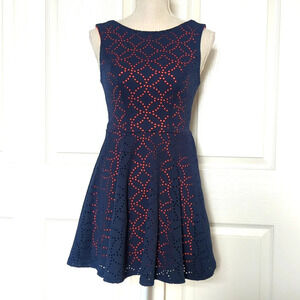 B. Darlin Navy and Coral Eyelet Dress
